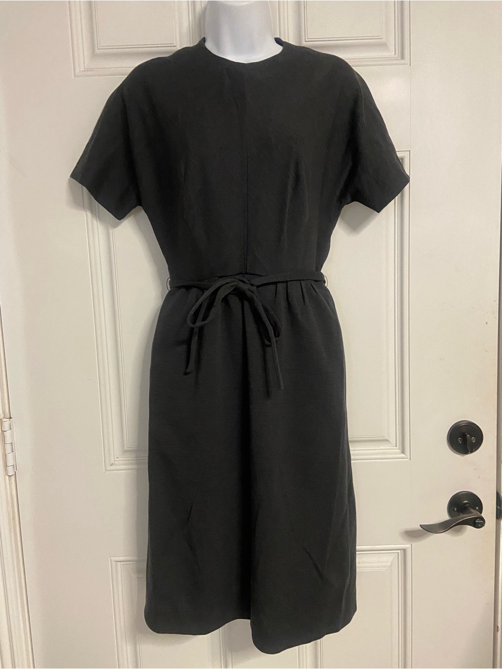 T44- PAULENE  TRIGERE Dark Gray VINTAGE Dolman Belted Sheath Dress